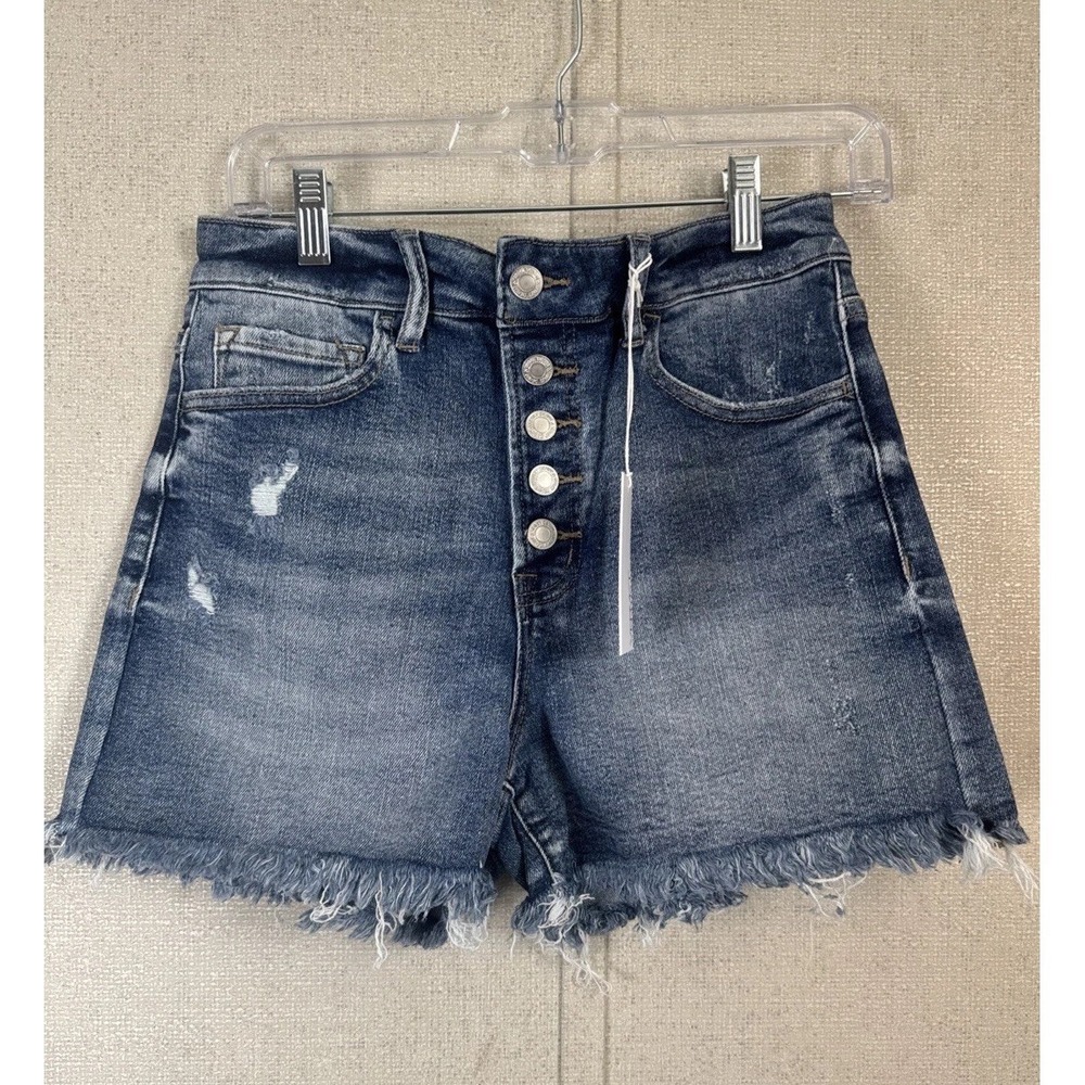 Vervet Denim High-Waist Frayed Hem Button Fly Shorts Super High Rise Medium